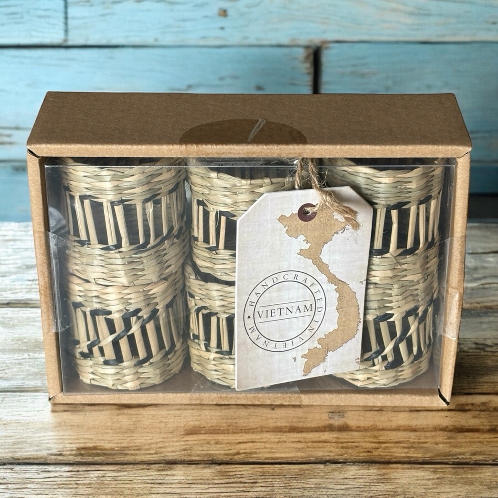 Wicker Napkin Rings Set of 6 Natural Rattan Handcrafted Holders Made In Vietnam‎